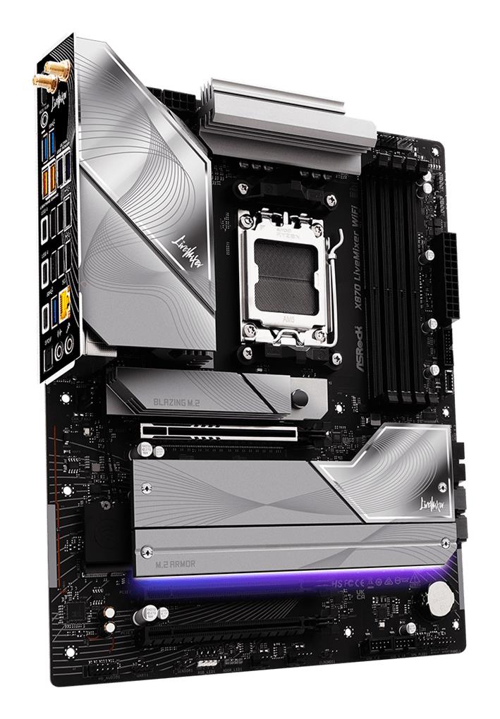 Mainboard ASROCK AMD X870 Socket AM5 ATX RAM DDR5-SDRAM 4xSlots On-board graphics card Yes Wi-Fi Yes Bluetooth Yes 1xNumber of M.2 (M) slots X870LIVEMIXERWIFI