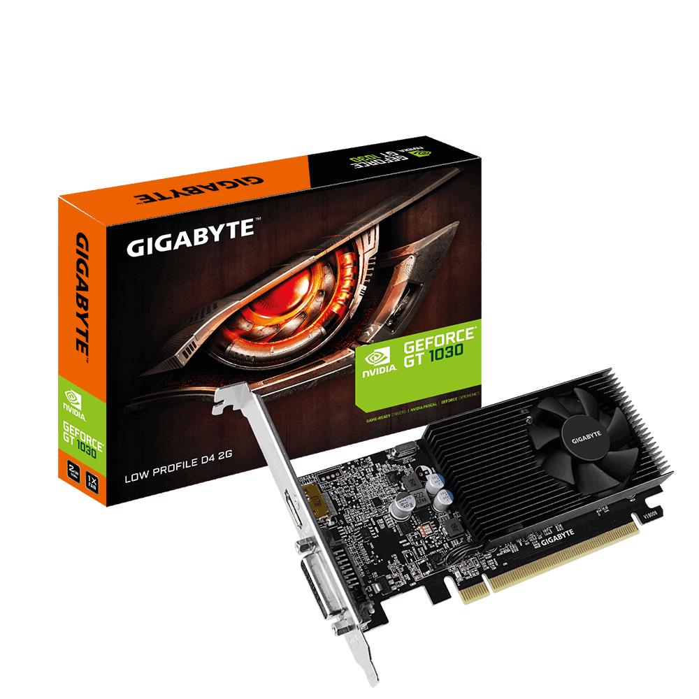 Graphics Card GIGABYTE NVIDIA GeForce GT 1030 2 GB GDDR4 64 bit PCIE 3.0 16x Memory 2100 MHz GPU 1177 MHz Single Slot Fansink 1xDVI-D 1xHDMI GV-N1030D4-2GL