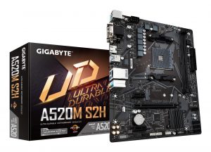 Mainboard GIGABYTE AMD A520 SAM4 Micro-ATX Memory DDR4 Memory slots 2 2xPCI-Express 3.0 1x 1xPCI-Express 3.0 16x 1xM.2 1x15pin D-sub 1xDVI-D 1xHDMI 2xAV-In 1xAV-out 2xUSB 2.0 4xUSB 3.2 1xPS/2 1xRJ45 A520MS2H1.3