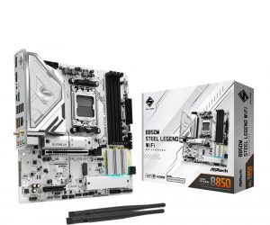 Mainboard ASROCK AMD B850 SAM5 Micro-ATX Memory DDR5 Memory slots 4 4xPCI-Express 4.0 4x 1xPCI-Express 5.0 16x 1xM.2 1xHDMI 1xDisplayPort 1xAudio-In 1xAudio-Out 1xMicrophone 4xUSB 2.0 3xUSB 3.2 1xUSB-C 1xRJ45 B850MSTEELLEGENDWIFI