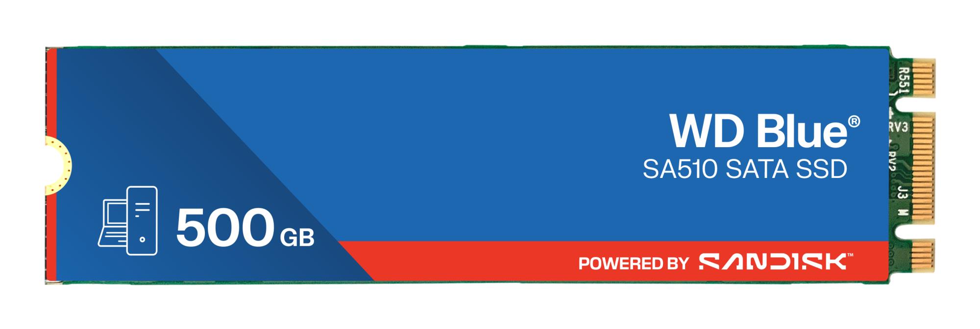 SSD SANDISK 200xTBW rating MTBF 1750000 h Read speed 560 MB/s Write speed 510 MB/s Serial ATA III M.2 500 GB POWERED BY SANDISK Blue SA510 WDS500G3B0B