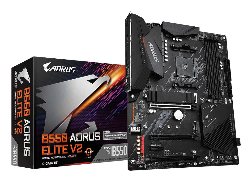 Mainboard GIGABYTE AMD B550 SAM4 ATX Memory DDR4 Memory slots 4 1xPCI-Express 16x 2xPCI-Express 3.0 1x 1xPCI-Express 3.0 2x 2xM.2 1xHDMI 1xDisplayPort 2xUSB 2.0 5xUSB 3.2 1xOptical S/PDIF 1xRJ45 5xAudio port B550AORUSELITEV21.5