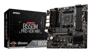 Mainboard MSI AMD B550 SAM4 MicroATX 2xPCI-Express 3.0 1x 2xM.2 1xPCI-Express 4.0 16x Memory DDR4 Memory slots 4 1x15pin D-sub 1xHDMI 1xDisplayPort 2xUSB 2.0 4xUSB 3.2 1xPS/2 1xRJ45 3xAudio port B550MPRO-VDHWIFI