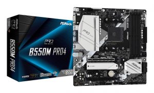 Mainboard ASROCK AMD B550 SAM4 MicroATX 1xPCI-Express 3.0 1x 1xPCI-Express 3.0 16x 1xM.2 1xPCI-Express 4.0 16x Memory DDR4 Memory slots 4 1x15pin D-sub 1xHDMI 1xDisplayPort 2xUSB 2.0 1xUSB type C 5xUSB 3.2 1xPS/2 1xRJ45 3xAudio port B550MPRO4