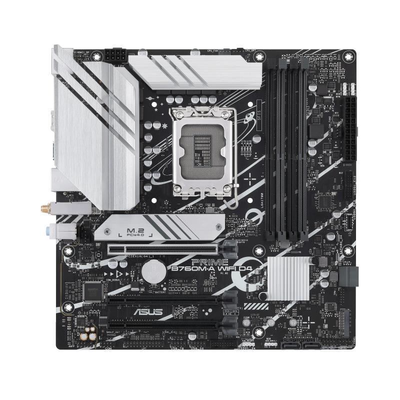 Mainboard ASUS Intel B760 Express LGA1700 Micro-ATX Memory DDR4 Memory slots 4 3xPCI-Express 4.0 16x 2xM.2 2xHDMI 1xDisplayPort 4xUSB 2.0 2xUSB 3.2 1xPS/2 1xRJ45 3xAudio port PRIMEB760M-AWIFID4