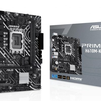 Mainboard ASUS Intel H610 LGA1700 Micro-ATX Memory DDR5 Memory slots 2 1xPCI-Express 3.0 1x 1xPCI-Express 4.0 16x 1xM.2 1x15pin D-sub 1xHDMI 4xUSB 2.0 2xUSB 3.2 1xPS/2 1xRJ45 3xAudio port PRIMEH610M-K
