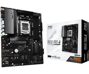 Mainboard ASROCK AMD B850 SAM5 ATX Memory DDR5 Memory slots 4 1xPCI-Express 4.0 16x 1xPCI-Express 5.0 16x 1xM.2 1xHDMI 1xAudio-In 1xAudio-Out 1xMicrophone 6xUSB 2.0 4xUSB 3.2 2xUSB-C 1xRJ45 B850PRO-A