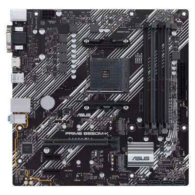 Mainboard ASUS AMD B550 SAM4 MicroATX 2xPCI-Express 3.0 1x 2xM.2 1xPCI-Express 4.0 16x Memory DDR4 Memory slots 4 1x15pin D-sub 1xDVI 1xHDMI 6xUSB 3.2 1xPS/2 1xRJ45 3xAudio port PRIMEB550M-K