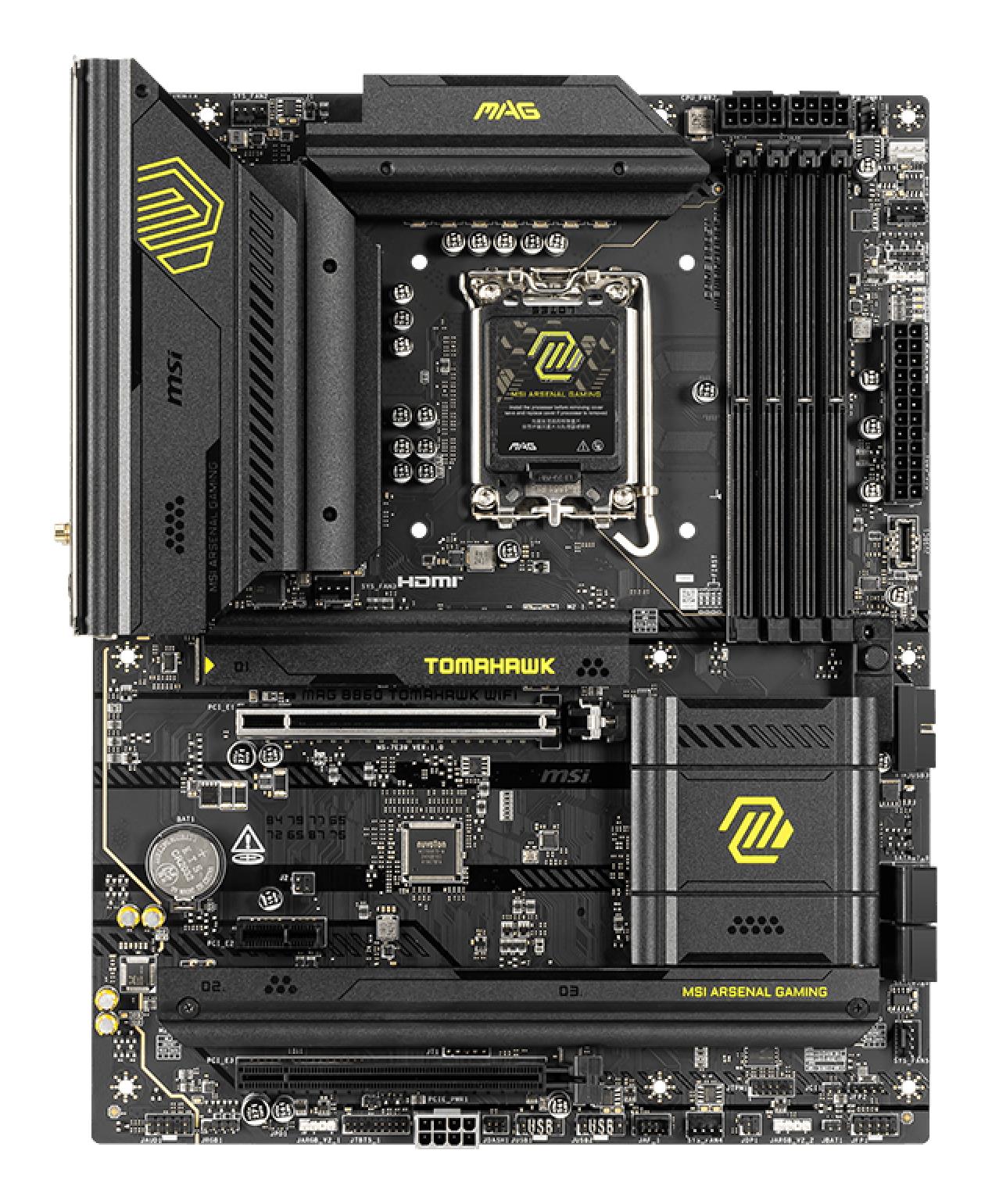 Mainboard|MSI|Intel B860 Express|LGA1851|ATX|Memory DDR5|Memory slots 4|1xPCI-Express 4.0 1x|1xPCI-Express 4.0 4x |1xPCI-Express 5.0 16x|3xM.2|1xHDMI|1xDisplayPort|8xUSB 2.0|6xUSB 3.2|3xUSB-C|1xOptical S/PDIF|1xRJ45|3xAudio port|1xThunderbolt|MAGB860TOMAHAWKWIFI
