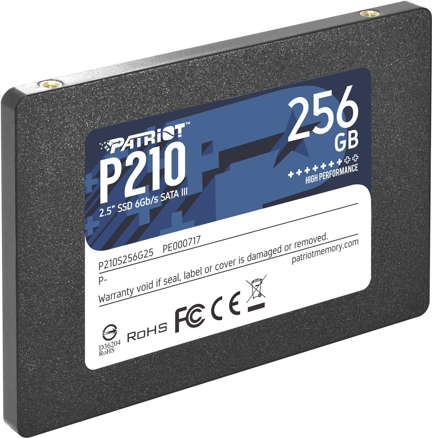 SSD PATRIOT P210 256GB Write speed 400 MBytes/sec Read speed 500 MBytes/sec 2,5″ TBW 120 TB P210S256G25