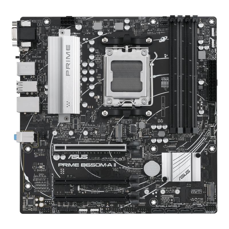 Mainboard ASUS AMD B650 SAM5 Micro-ATX Memory DDR5 Memory slots 4 2xPCI-Express 4.0 16x 2xM.2 1xVGA 1xHDMI 1xDisplayPort 4xUSB 2.0 4xUSB 3.2 1xPS/2 1xRJ45 3xAudio port PRIMEB650M-AII-CSM