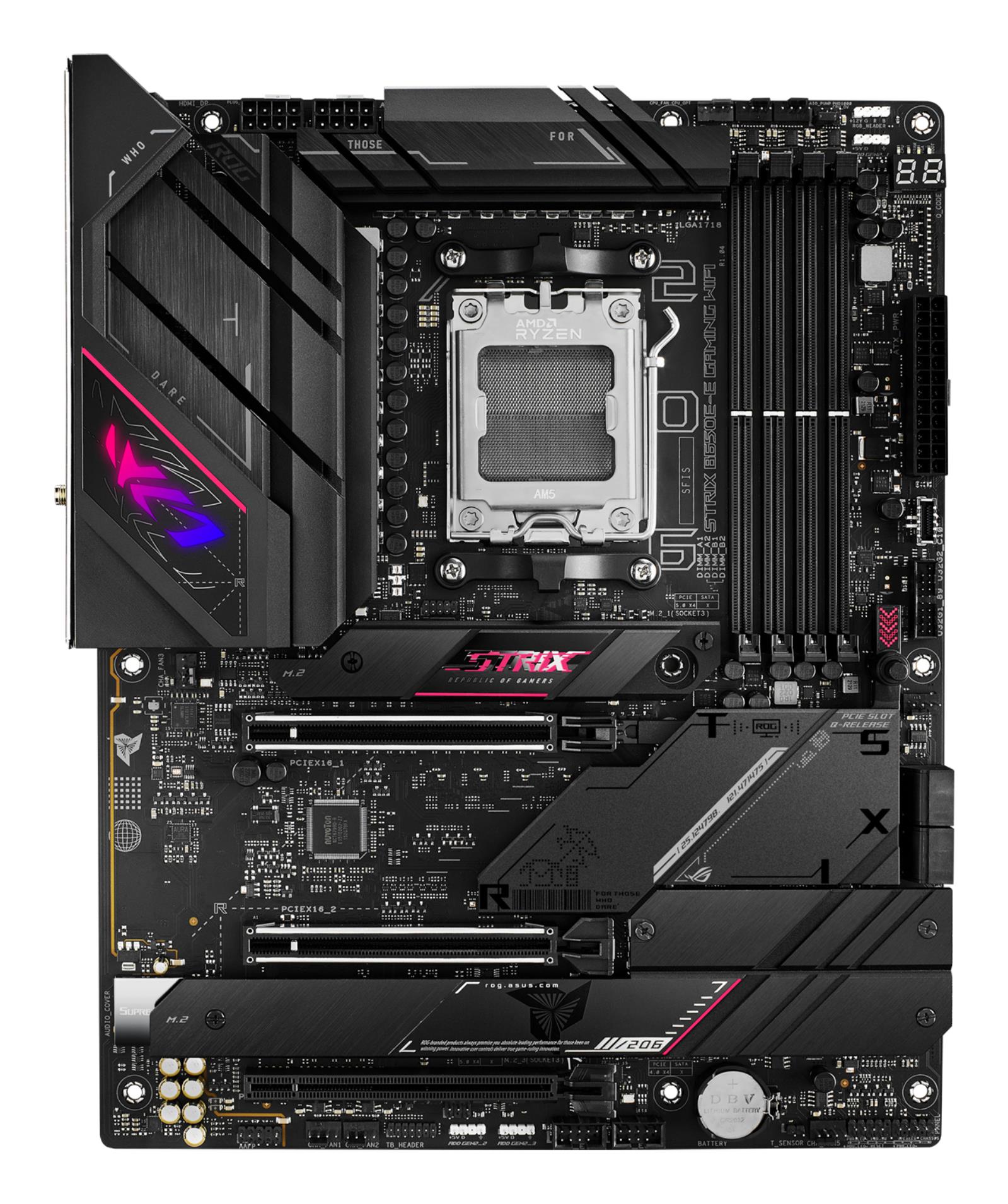 Mainboard ASUS AMD B650 SAM5 ATX Memory DDR5 Memory slots 4 1xPCI-Express 4.0 16x 2xPCI-Express 5.0 16x 4xM.2 1xHDMI 1xDisplayPort 4xUSB 2.0 6xUSB 3.2 2xUSB-C 1xOptical S/PDIF 1xRJ45 5xAudio port STRIXB650E-EGAMINGWIFI