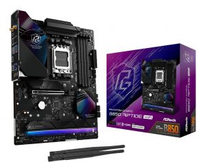 Mainboard ASROCK AMD B850 SAM5 ATX Memory DDR5 Memory slots 4 1xPCI-Express 4.0 16x 1xPCI-Express 5.0 16x 1xM.2 1xHDMI 1xAudio-In 1xAudio-Out 8xUSB 2.0 9xUSB 3.2 3xUSB-C 1xOptical S/PDIF 1xRJ45 B850RIPTIDEWIFI