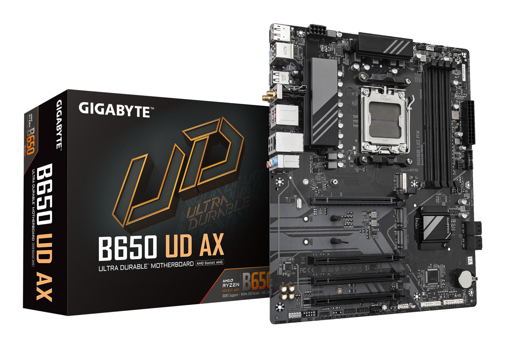 Mainboard GIGABYTE AMD B650 SAM5 ATX Memory DDR5 Memory slots 4 1xPCI-Express 16x 3xPCI-Express 3.0 16x 3xM.2 1xHDMI 1xDisplayPort 6xUSB 2.0 2xUSB 3.2 1xUSB-C 1xRJ45 3xAudio port B650UDAX1.0Y1