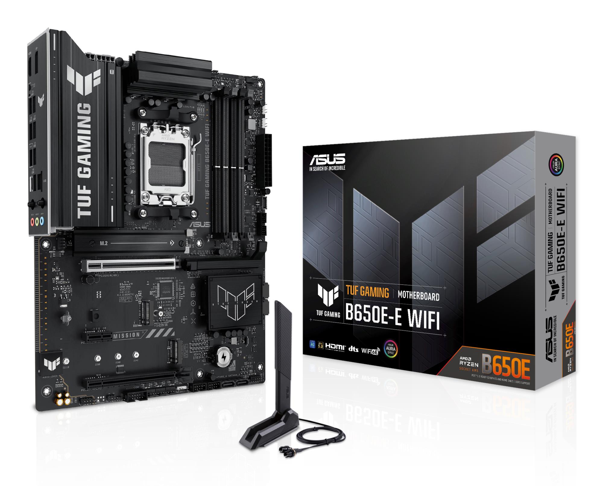 Mainboard ASUS AMD B650 ATX Memory DDR5 Memory slots 4 1xPCI-Express 4.0 1x 1xPCI-Express 4.0 16x 1xPCI-Express 5.0 16x 3xM.2 1xHDMI 1xDisplayPort 3xUSB 2.0 3xUSB 3.2 2xUSB-C 3xAudio port TUFGAMINGB650E-EWIFI