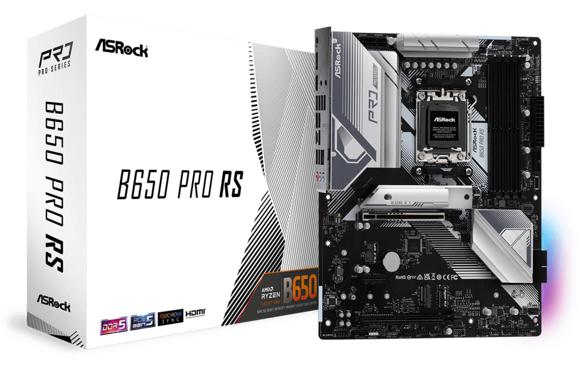 Mainboard ASROCK AMD B650 SAM5 ATX Memory DDR5 Memory slots 4 1xPCI-Express 3.0 16x 1xPCI-Express 4.0 16x 3xM.2 1xHDMI 1xDisplayPort 6xUSB 2.0 3xUSB 3.2 1xUSB-C 1xRJ45 3xAudio port B650PRORS
