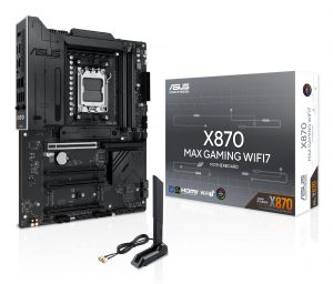 Mainboard ASUS AMD X870 SAM5 ATX Memory DDR5 Memory slots 4 1xPCI-Express 3.0 16x 2xPCI-Express 4.0 16x 1xPCI-Express 5.0 16x 3xM.2 1xHDMI 4xUSB 2.0 4xUSB 3.2 2xUSB-C 1xRJ45 3xAudio port X870MAXGAMINGWIFI7