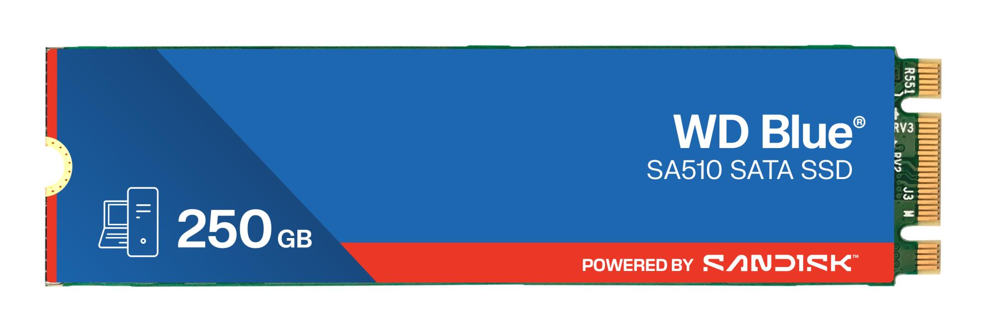 SSD SANDISK 100xTBW rating MTBF 1750000 h Read speed 555 MB/s Write speed 440 MB/s Serial ATA III M.2 250 GB POWERED BY SANDISK Blue SA510 WDS250G3B0B