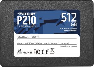 SSD PATRIOT P210 512GB SATA 3.0 Write speed 430 MBytes/sec Read speed 520 MBytes/sec 2,5″ TBW 240 TB P210S512G25
