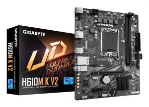 Mainboard GIGABYTE Intel H610 LGA1700 Micro-ATX Memory DDR5 Memory slots 2 1xPCI-Express 3.0 1x 1xPCI-Express 4.0 16x 1xM.2 1xHDMI 1xDisplayPort 4xUSB 2.0 2xUSB 3.2 1xPS/2 1xRJ45 3xAudio port H610MKV2