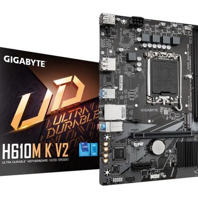 Mainboard GIGABYTE Intel H610 LGA1700 Micro-ATX Memory DDR5 Memory slots 2 1xPCI-Express 3.0 1x 1xPCI-Express 4.0 16x 1xM.2 1xHDMI 1xDisplayPort 4xUSB 2.0 2xUSB 3.2 1xPS/2 1xRJ45 3xAudio port H610MKV2