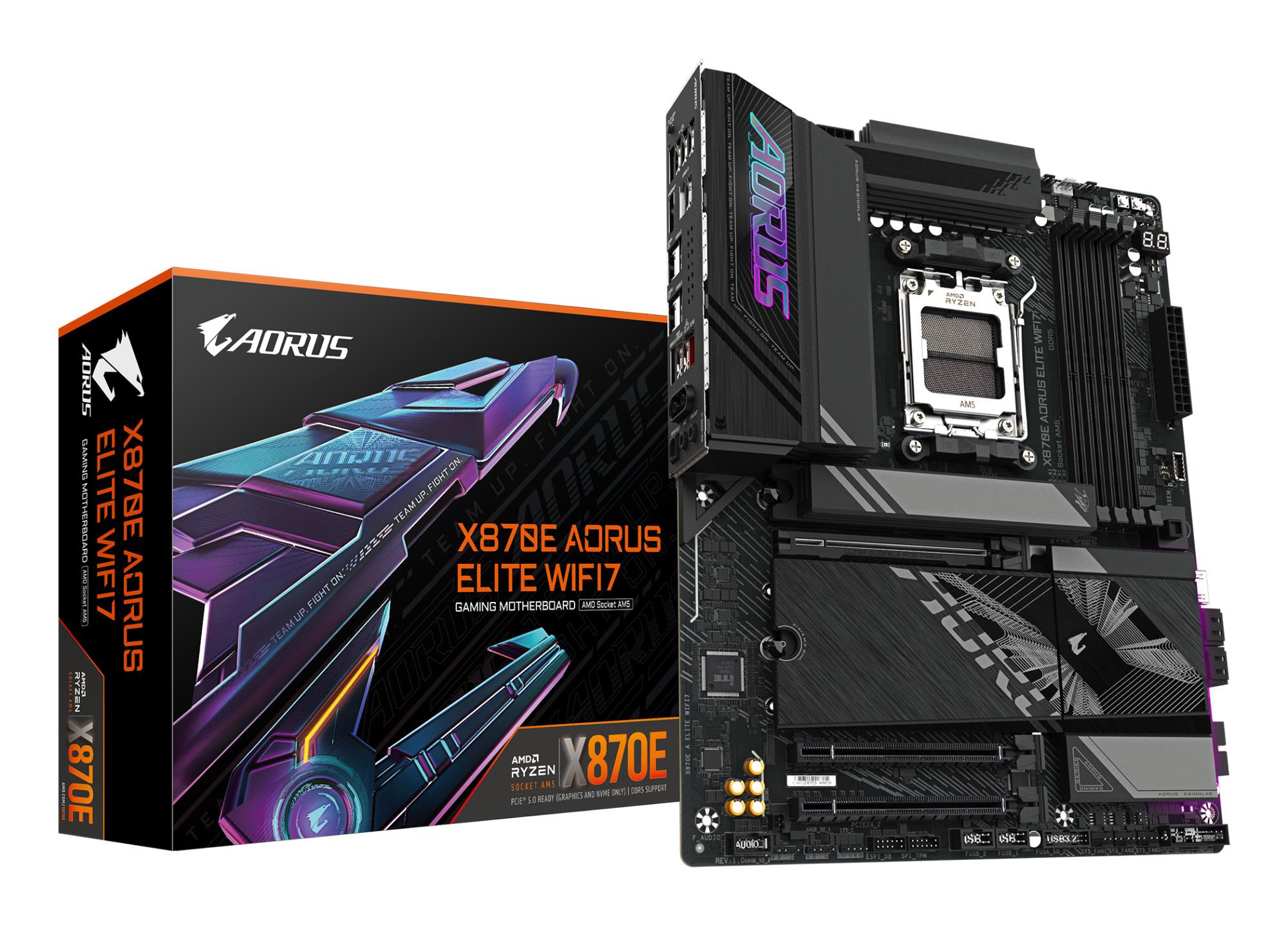 Mainboard GIGABYTE AMD X870E SAM5 ATX Memory DDR5 Memory slots 4 1xPCI-Express 3.0 4x 1xPCI-Express 4.0 4x 1xPCI-Express 5.0 16x 4xM.2 1xHDMI 4xUSB 2.0 6xUSB 3.2 2xUSB-C 1xOptical S/PDIF 1xRJ45 2xAudio port X870EAELITEWIFI71.2