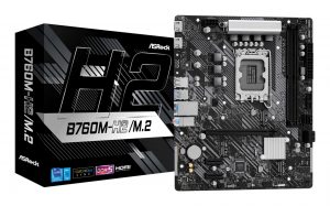 Mainboard ASROCK Intel B760 Express LGA1700 Micro-ATX Memory DDR5 Memory slots 2 2xPCI-Express 3.0 1x 1xPCI-Express 4.0 16x 3xM.2 2xHDMI 2xUSB 2.0 4xUSB 3.2 1xRJ45 3xAudio port B760M-H2/M.2