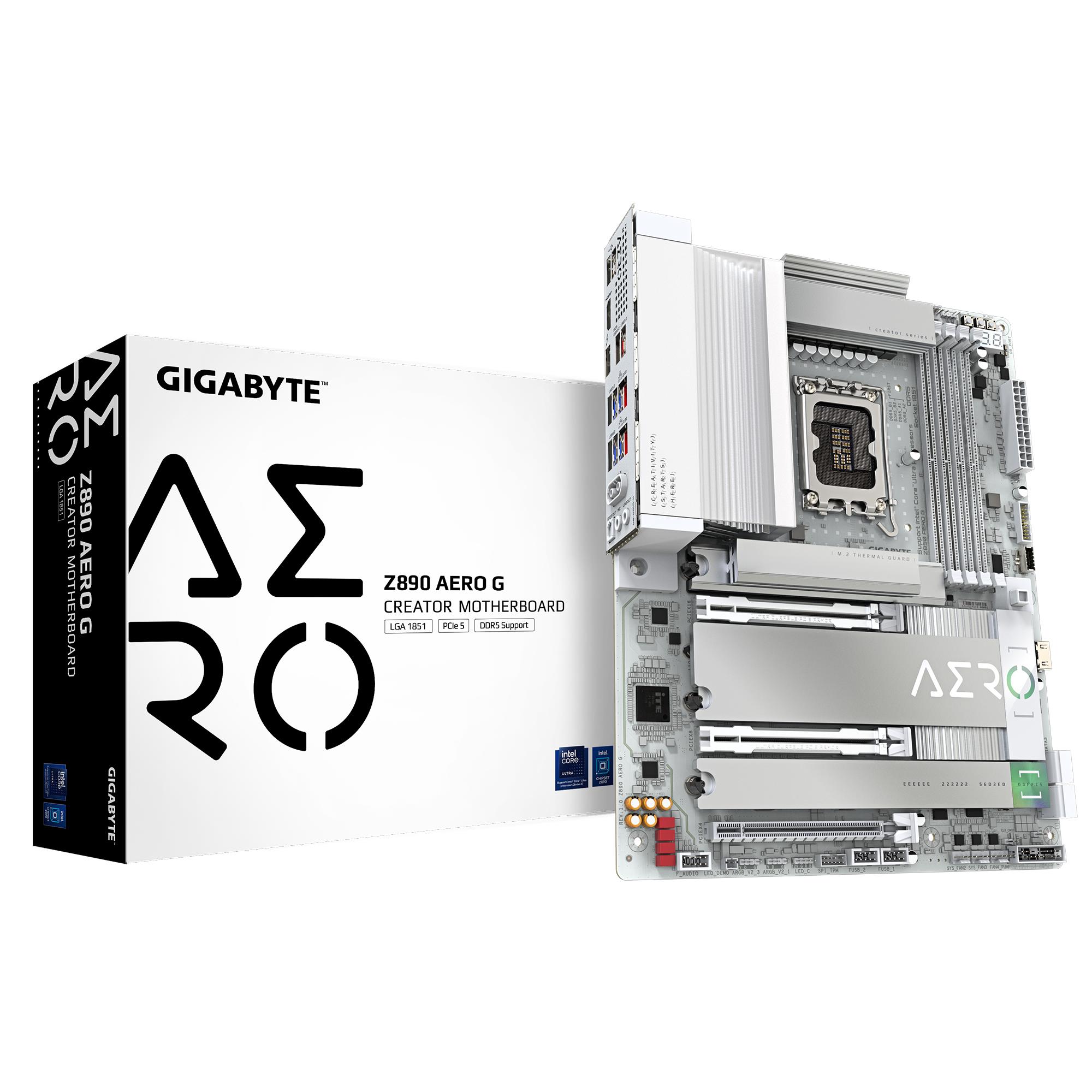 Mainboard GIGABYTE Intel Z890 LGA1851 ATX Memory DDR5 Memory slots 4 1xPCI-Express 4.0 4x 1xPCI-Express 5.0 8x 1xPCI-Express 5.0 16x 5xM.2 1xHDMI 2xUSB 2.0 4xUSB 3.2 1xUSB-C w/Thunderbolt 1xOptical S/PDIF 2xRJ45 2xAudio port Z890AEROG