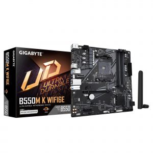 Mainboard GIGABYTE AMD B550 Socket AM4 micro ATX RAM DDR4-SDRAM 4xSlots Wi-Fi Yes Bluetooth Yes 2xNumber of M.2 (M) slots GIGABYTE B550M K WIFI6E B550MKWF6E