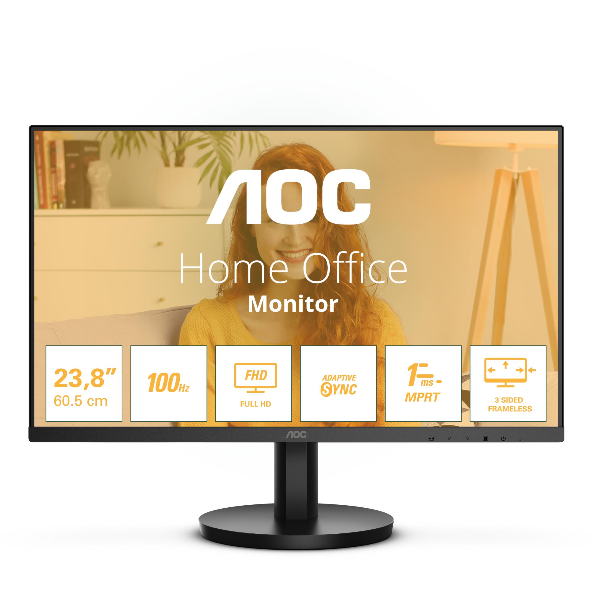 LCD Monitor AOC 24" Panel VA 1920x1080 16:9 100 Hz Matte 1 ms Speakers Tilt Colour Black 24B3HMA2