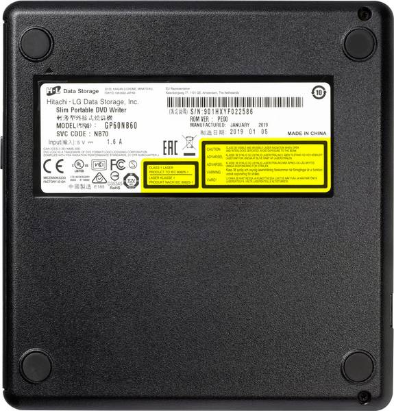 H.L Data Storage Ultra Slim Portable DVD-Writer GP60NB60 Interface USB 2.0 DVD±R/RW CD read speed 24 x CD write speed 24 x Black Desktop/Notebook - Image 4