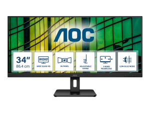 AOC Monitor U34E2M 34 " VA WQHD 21:9 100 Hz 4 ms 3440 x 1440 300 cd/m² HDMI ports quantity 2 Black