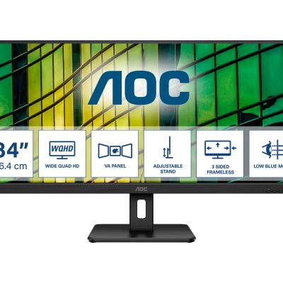 AOC Monitor U34E2M 34 " VA WQHD 21:9 100 Hz 4 ms 3440 x 1440 300 cd/m² HDMI ports quantity 2 Black