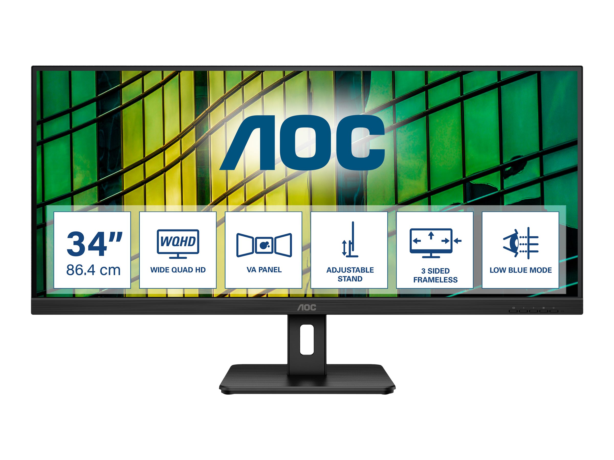 AOC Monitor U34E2M 34 " VA WQHD 21:9 100 Hz 4 ms 3440 x 1440 300 cd/m² HDMI ports quantity 2 Black