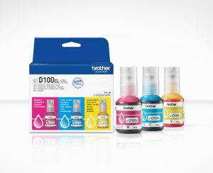 Brother BTD100CLVAL Multipack Ink Bottles Magenta, Cyan, Yellow