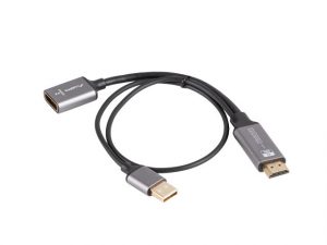 Lanberg HDMI (M) to Displayport (F) Adapter 4K on cable 20cm, Silver AD-HD-DP-02