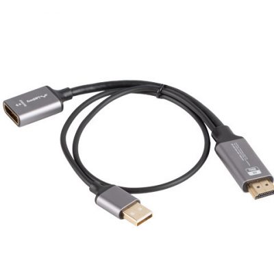Lanberg HDMI (M) to Displayport (F) Adapter 4K on cable 20cm, Silver AD-HD-DP-02