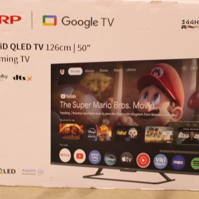 SALE OUT. Sharp 50HR7265E 50" (126cm) QLED 144Hz 4K Ultra HD Google TV, Dolby Vision, Dolby Atmos, Central Stand SALE OUT. Sharp 50HR7265E 50 Smart TV Google TV Black DAMAGED PACKAGING, SCRATCHED ON THE SCREEN