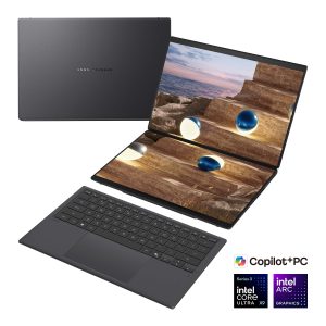 Asus Zenbook Duo UX8407AA-SN066W Moher Gray 14 " OLED Touchscreen 2.8K 2880 x 1800 pixels 144 Hz Anti-Reflective Intel Core Ultra X9 378H 32 GB LPDDR5X Solid-state drive capacity 2000 GB Intel Arc Graphics Windows 11 Pro 802.11be Bluetooth version 5.4 Keyboard language US international Keyboard backlit Warranty 24 month(s) Battery warranty 12 month(s)