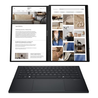 Asus Zenbook Duo UX8406CA-QL287W Inkwell Gray 14 " OLED Touchscreen FHD 1920 x 1200 pixels Intel Core Ultra 7 255H 16 GB LPDDR5X Solid-state drive capacity 1000 GB Intel Arc Graphics Windows 11 Home 802.11be Bluetooth version 5.4 Keyboard language US international Keyboard backlit Warranty 24 month(s) Battery warranty 12 month(s)