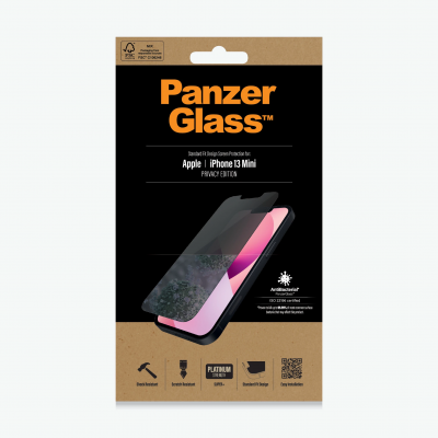 PanzerGlass Apple iPhone 13 Mini Tempered glass Black Crystal clear; Resistant to scratches and bacteria; Shock absorbing; Easy to install Privacy Screen Protector