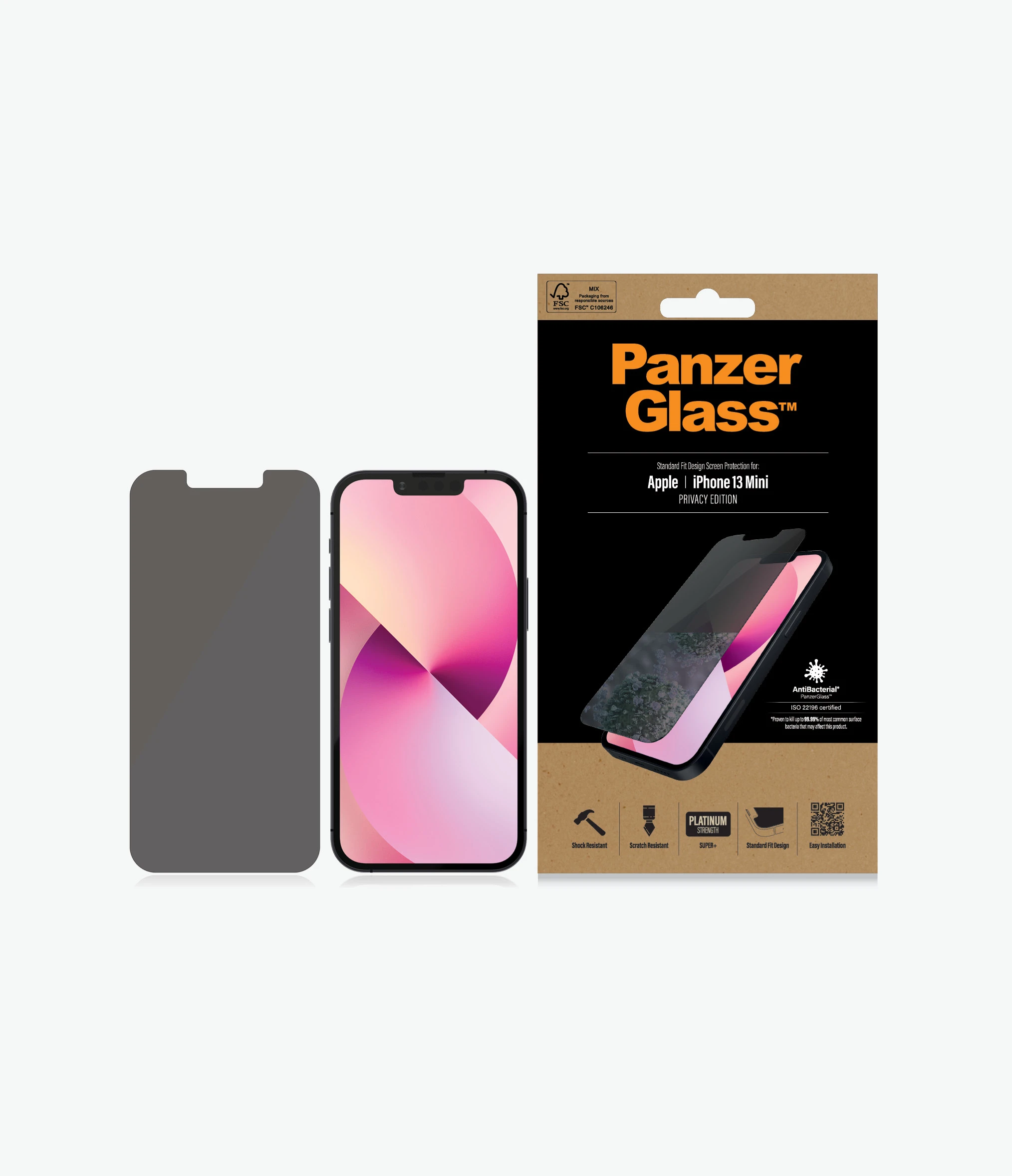 PanzerGlass Apple iPhone 13 Mini Tempered glass Black Crystal clear; Resistant to scratches and bacteria; Shock absorbing; Easy to install Privacy Screen Protector - Image 3