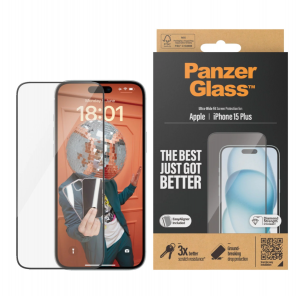 PanzerGlass Screen protector Apple IPhone 15 Plus Glass Transparent Ultra-wide fit, Scratch resistant, Drop protection, EasyAligner included