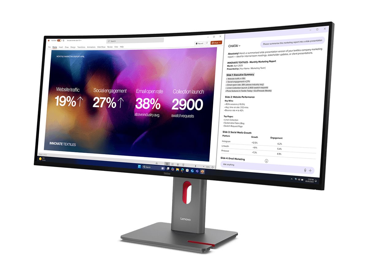 Lenovo ThinkVision P40WD-40 39.7 " IPS WUHD 21:9 120 Hz 4ms GtG (Extreme mode) / 6ms GtG (Typical mode) ms 5120 x 2160 pixels 400 cd/m² HDMI ports quantity 1 Eclipse Black - Image 3