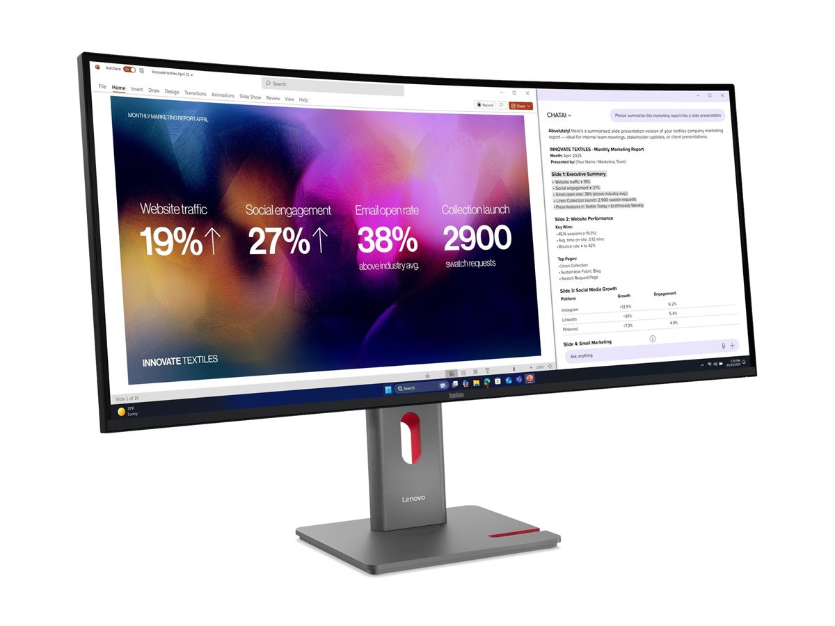 Lenovo ThinkVision P40WD-40 39.7 " IPS WUHD 21:9 120 Hz 4ms GtG (Extreme mode) / 6ms GtG (Typical mode) ms 5120 x 2160 pixels 400 cd/m² HDMI ports quantity 1 Eclipse Black - Image 5