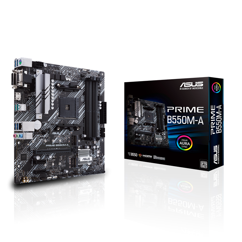 Asus PRIME B550M-A Processor family AMD Processor socket AM4 DDR4 Memory slots 4 Supported hard disk drive interfaces M.2, SATA Number of SATA connectors 4 Chipset AMD B Micro ATX