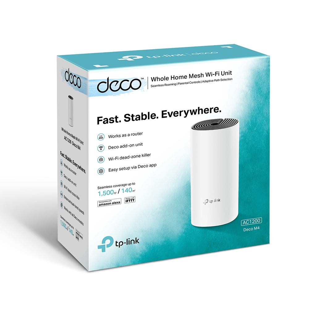 TP-LINK AC1200 Whole Home Mesh WiFi System Deco M4 (1-pack) 802.11ac 867+300 Mbit/s 10/100/1000 Mbit/s Ethernet LAN (RJ-45) ports 2 Mesh Support Yes MU-MiMO Yes No mobile broadband Antenna type 2xInternal - Pilt 6