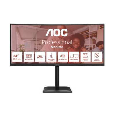 AOC CU34E4CV 34 " VA 21:9 120 Hz 4 ms 3440 x 1440 pixels HDMI ports quantity 2 Black