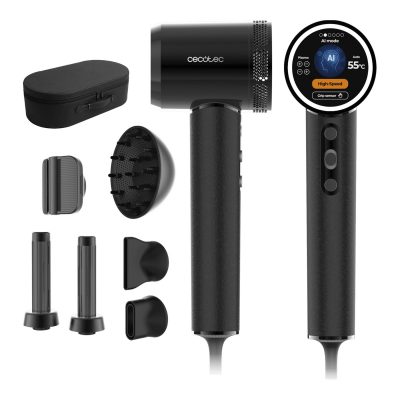 Cecotec Hair Dryer DryGlam Waves i-Sensor Pro 1600 W Number of temperature settings 4 Ionic function Black Diffuser nozzle