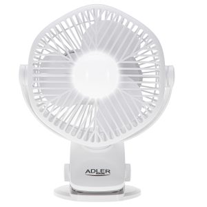 Adler Rechargeable fan with clip AD 7335 Table Fan 6 W Diameter 12.7 cm Number of speeds 3 Oscillation White